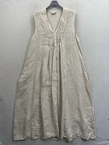 JS Millenium Dress Women’s Large Beige 100% Linen Made In Italy Pockets - Picture 1 of 9