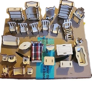 26 PCS 3D DIY Wooden Miniature Dollhouse Furniture Model Children Kids Play Toys - Picture 1 of 10