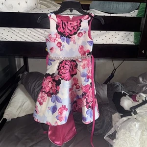 Rare Editions Girls Dress Size 6 Easter Floral With Pink Sash Rhinestone - Picture 1 of 3