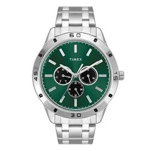 TIMEX Multifunktions Herren Analog Grünes Zifferblatt Farbig Quarz Edelstahl Band - Bild 1 von 5
