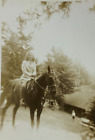 Pretty Woman Riding Horse On Hill Above House B&W Photograph 3.25 X 4.5