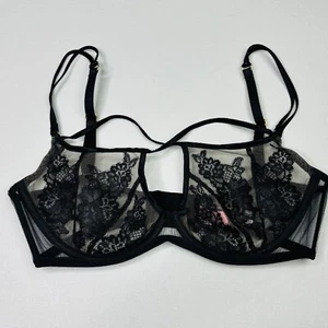 Agent Provocateur Demelza Black Bra 32D Strappy Front Semi Sheer Sexy Underwire - Picture 1 of 10