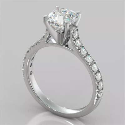 2Ct Ascher Cut Lab-Created Diamond Women's Engagement Ring 14K White Gold Plated - Image 1 of 4