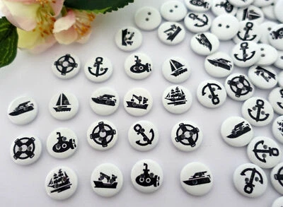 10x Knopf 15mm Rund Maritim Anker Boot Knöpfe Kinder Jungen schwarz weiß Meer - Bild 1 von 3