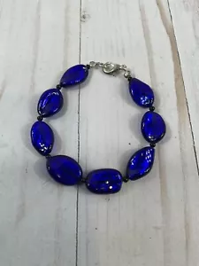Vintage Blue Glass Murano Style Bracelet, 8 In Bracelet - Picture 1 of 14
