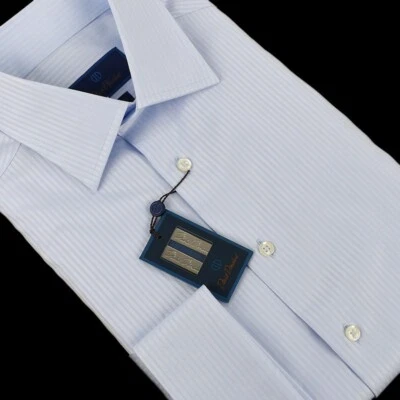Camisa de Vestir DAVID DONAHUE Azul Cielo Rayas TRIM Puño Francés Algodón 15.5 34/35 Nueva con Etiquetas Foto 1 de 3