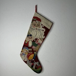 Needlepoint Cross Stitch Christmas Stocking Santa and His List and Toys Vintage - Picture 1 of 7