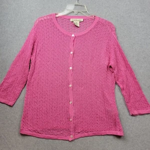 David Brooks 100% Silk Sweater Womens XL Pink Cardigan Barbie Crochet - Picture 1 of 8