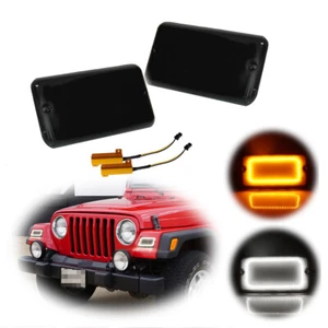 For 1997-2006 Jeep Wrangler TJ Switchback LED White DRL Amber Front Signal Light - Picture 1 of 12
