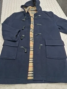 BURBERRY Duffle Coat Blue Wool Hooded  - Picture 1 of 10