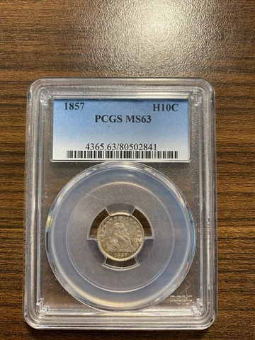 1857-P Seated Liberty Half Dime H10C PCGS MS 63 Type 3, Stars on Obverse RARE Cover
