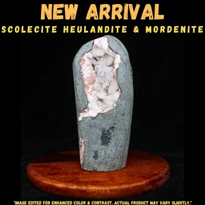 360g natürlicher Scolecit, Apophyllit & rosa Stilbit auf Heulandit Geode Amethyst - Bild 1 von 14