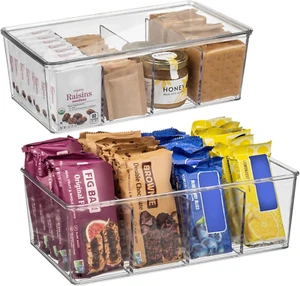 Plastic Pantry Storage Bins with Dividers & Lids – Kitchen & Fridge Organizer 2- - Picture 1 of 12