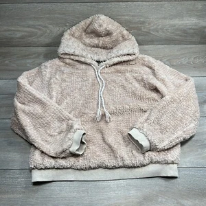 Anthropologie Saturday Sunday NANETTE SHERPA HOODIE Lined Pink Pullover Large - Picture 1 of 8