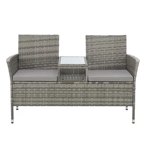 CHICAGO Polyrattan Gartenbank Gartenmöbel Rattanbank Sitzgruppe Grau - Bild 1 von 9