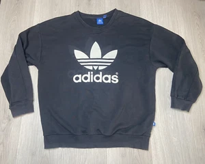 Adidas Sweatshirt Boys Black Medium Trefoil Retro School Logo - Picture 1 of 8