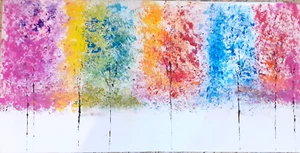 QUADRO MODERNO ASTRATTO SOGGIORNO ALBERO COLORE DIPINTO A MANO FIRMATO - Foto 1 di 7