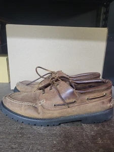 St Johns Bay Shoes Mens 13 W Boat Lace Up Comfort 016-8001 Brown Leather Casual - Picture 1 of 18