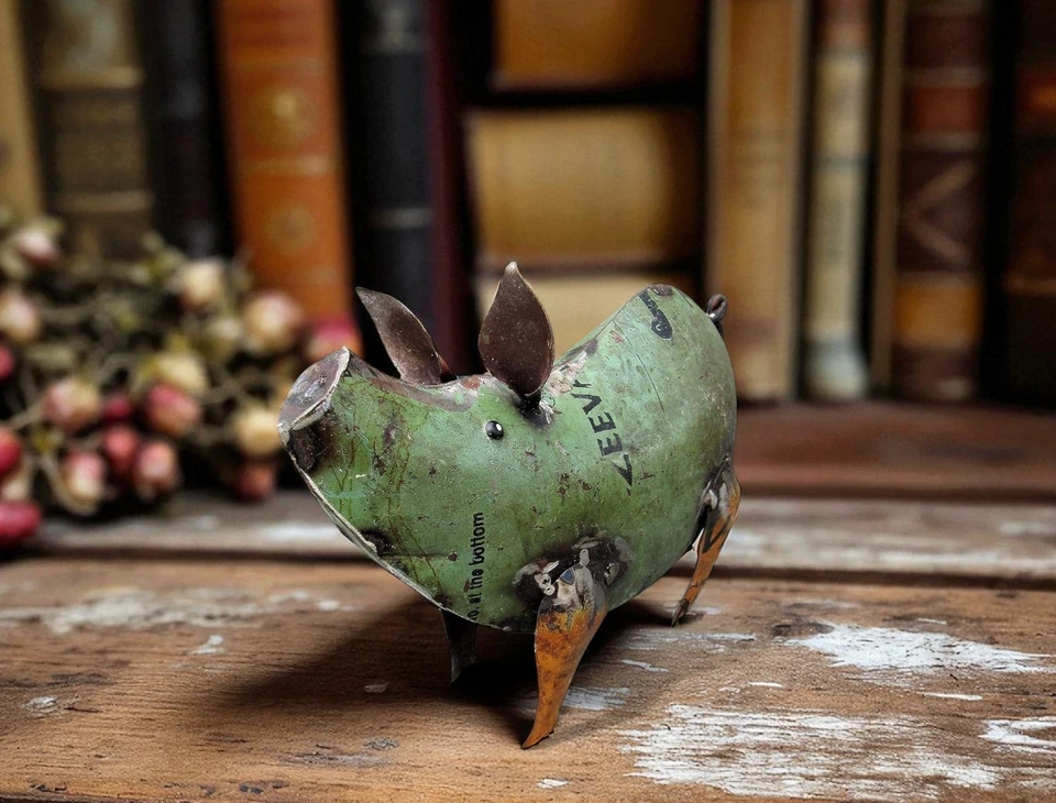 Pequeña estatua rústica de cerdo de chatarra reciclada de 6,5" hogar granja jardín Foto 1 de 4