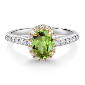 10K White Gold Peridot White White Lab Grown Diamond Halo Engagement Ring For - Picture 1 of 4