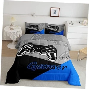 Gaming Comforter Set for Boys Teen Video Game Bedding Set for Kids Queen Blue - Picture 1 of 7