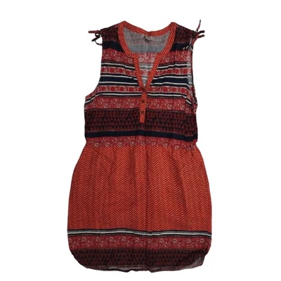Lucky Brand Women’s Large Boho Sleeveless Dress Orange Red Stripe Aztec V Neck - Image 1 of 4