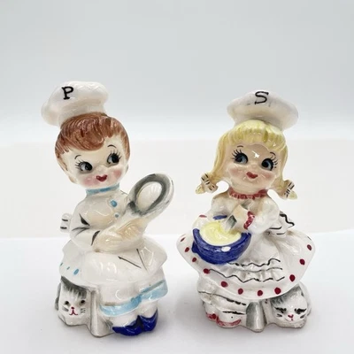 Norcrest Raro Vintage Susie & Paulie Chefs Con Gatitos Grises A Sus Pies Japón Foto 1 de 4