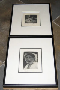 Artist Proof Etching Prints, Limited Edition, Signed, Framed, 3 1/2" Frame 7.5" - Picture 1 of 5