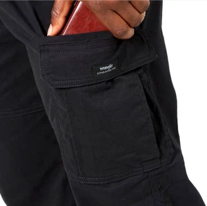 Men's Wrangler Cargo Pants w/ Stretch Black Relaxed Fit Tech Pocket CHOOSE SIZE - Picture 1 of 13