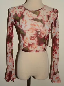 Neu Forever 21 moderne Bluse klein Blumen Langarm transparent bauchfreies Oberteil - Bild 1 von 3