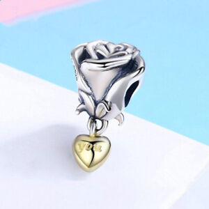 Love Roses argent z perles charme européen coupe pendentif collier bracelet