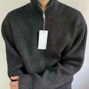 Margiela Style 2Way Zipper Cardigan Sweater High Neck Knit Coat Men Unisex - Picture 1 of 20
