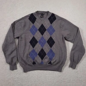 Garret Scott Modern Fit Argyle Sweater V-Neck Pullover Extra Fine Merino Mens XL - Picture 1 of 11