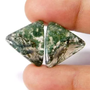 Coppia di agata muschio unica naturale 21,25 ct triangolo cabochon pietra preziosa sfusa - Foto 1 di 3
