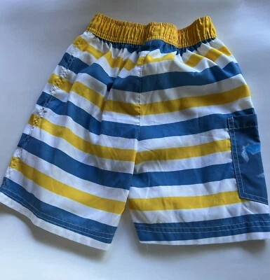 Despicable Me Youth Size4/5 SwimTrunks Blue Yellow Stripes Pull on Elastic Waist - Image 1 of 4