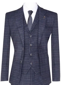 Mens Blue Check 3 Piece Tweed Suit Peaky Blinders 1920s Gatsby Tailored Fit - Picture 1 of 6