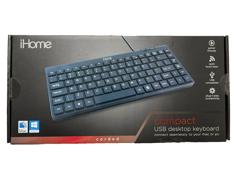 iHome IH-K1010B Compact USB Corded Keyboard (Black) - Image 1 of 3