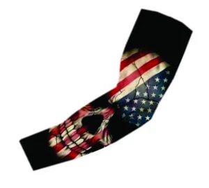 Baseball Football Sports Uniform No Slip Compression Arm Sleeve USA Skull - Picture 1 of 4