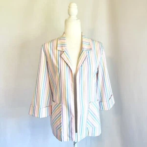 Vintage Retro Pastel Rainbow Stripe Open Blazer Jacket Lightweight Small Medium - Picture 1 of 12
