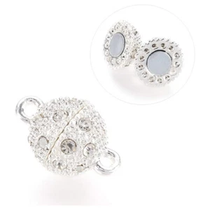 50sets Alloy Rhinestone Magnetic Clasps Findings Oval Silver 16x10mm Hole 1.5mm - Picture 1 of 2