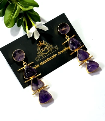 Earring Hanging Natural Rough Gemstone Gift For Her - Image 1 of 4