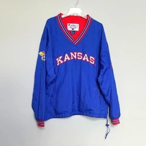 Vintage Champion Kansas Jayhawks Pullover Jacket XL Nylon V Neck Windbreaker - Picture 1 of 6