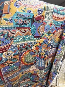 vintage fabric textile cotton screenprint floral collier paysdanne folkloric - Picture 1 of 20