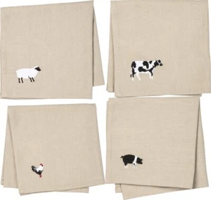 Juego de 4 servilletas de cóctel de granja ~ primitivas / rurales ~ vaca / oveja / gallo / cerdo / cordero - Imagen 1 de 1