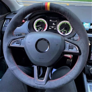 Cubierta de volante Alcantara envoltura de cuero real para ŠKODA CITIGO FABIA KAROQ A - Imagen 1 de 12
