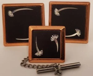 Vintage Cuff links & Tie Tack Copper Tone Metal  Pat. 2974381 Used (PP) - Picture 1 of 5