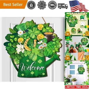 St. Patrick's Day Welcome Door Sign Wooden Decor Shamrock Porch Hanging - Picture 1 of 8