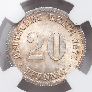 1876-F, Germany (Empire). Stunning Silver 20 Pfennig Coin. NGC MS-65(+) - Picture 1 of 3