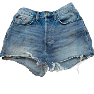 Re/Done 70S pantaloncino donna vita alta 28" denim bottoni invecchiato tagli - Foto 1 di 10