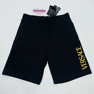Versace Fleece Black Sweatpants Shorts Embroidered Gold Logo Size XS NWT $750 - Picture 1 of 8
